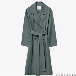 EVERLANE The Gathered Drape Trench Long in Dark Green Balsam Size Medium NEW